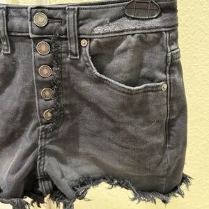 Black Zenana Button Fly Distressed Shorts